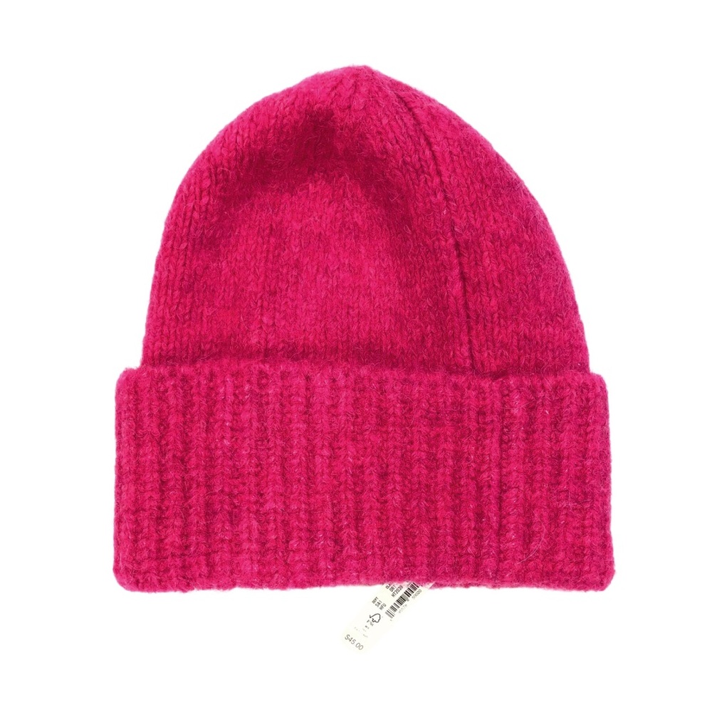 Madewell Alpaca Blend Ribbed Beanie Hat Magenta One Size NWT $45